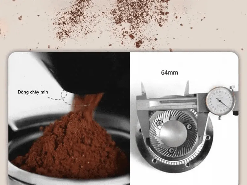 Với lưỡi dao đường kính 64mm, máy xay cà phê Gemilai CRM 9012A giúp đảm bảo độ mịn và đồng đều của cà phê sau khi xay 