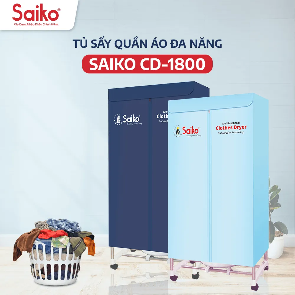 Tủ sấy quần áo Saiko CD-1800 với công nghệ sấy khô và diệt khuẩn ưu việt