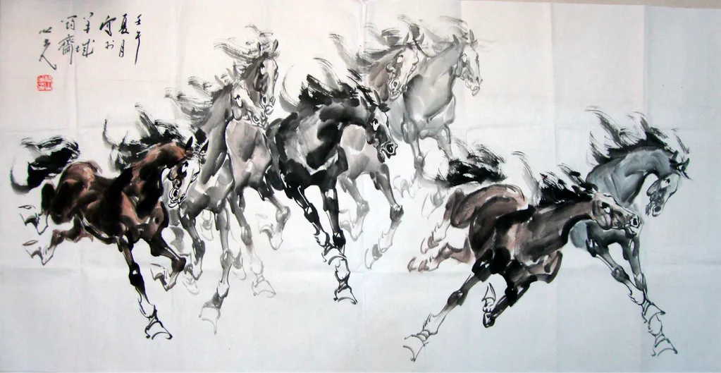 Tranh thuỷ mặc vẽ ngựa không chỉ là biểu tượng của sự mạnh mẽ và uy nghi của ngựa mà còn là biểu tượng của sự may mắn và thành công.