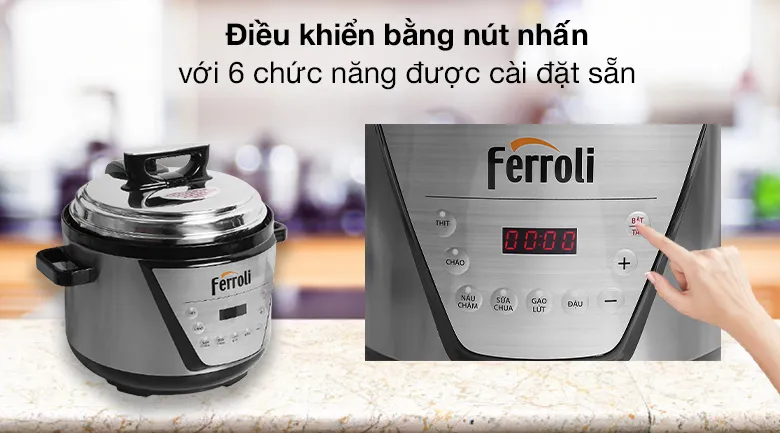 Nồi áp suất đa năng Ferroli 5 lít FPC900-D vô cùng tiện lợi, vừa là nồi áp suất, vừa là nồi cơm điện