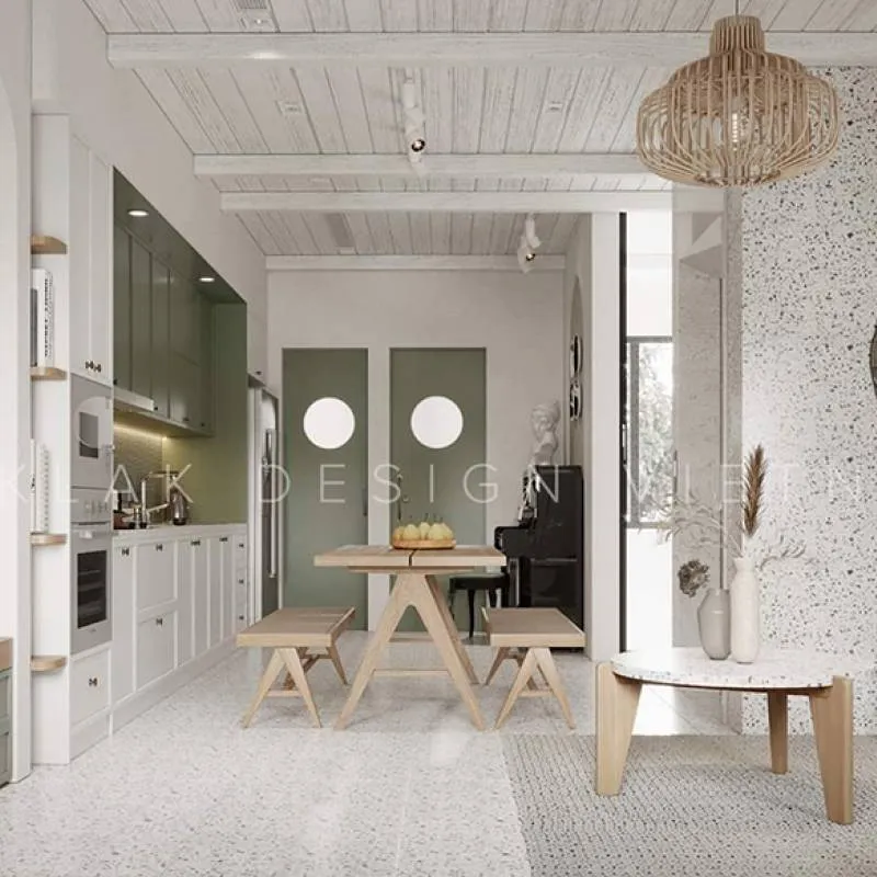 Gạch Terrazzo ốp sàn, tường và làm bàn trà cực đẹp cho gia chủ. Nguồn: Luklak Design