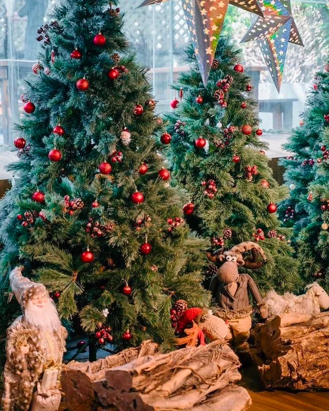 Trang trí Giáng sinh tại quán Sori Garden với cây thông, ông già Noel và tuần lộc