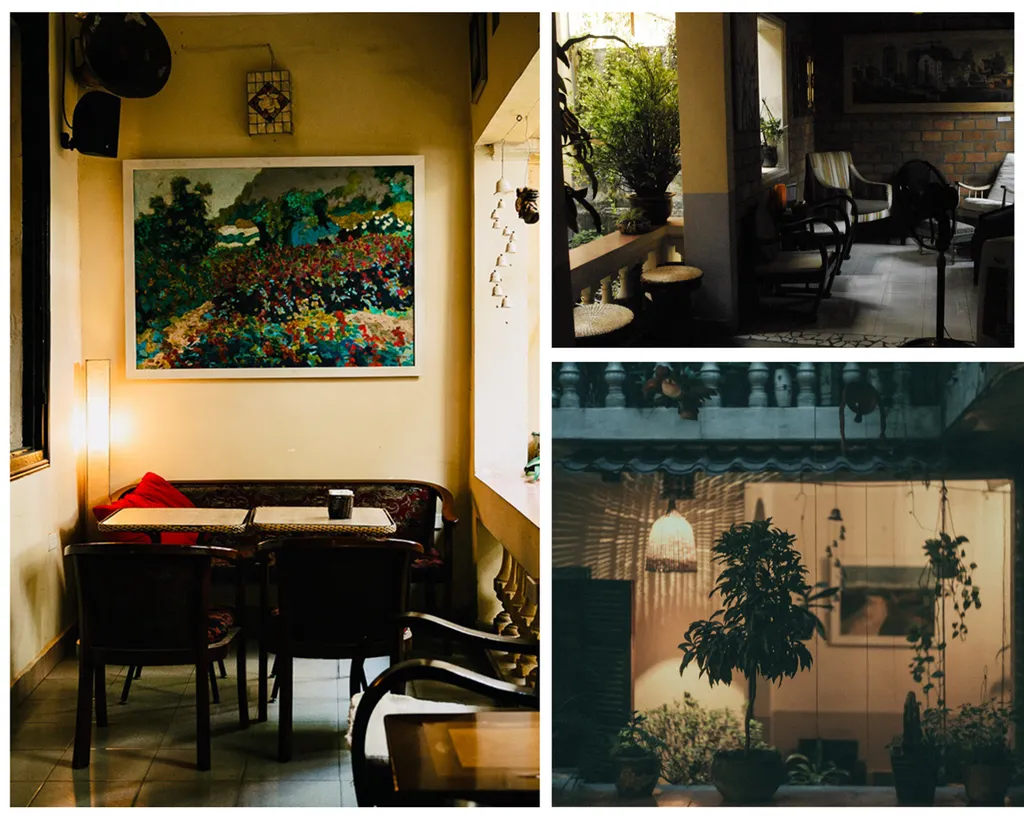 Vào những ngày hè, bạn có thể chọn ngồi bên khu vực bên ngoài hành lang của Nola Cafe để ngắm nhìn con phố Mã Mây và dòng người bên dưới (Top quán cafe đẹp ở Hà Nội)