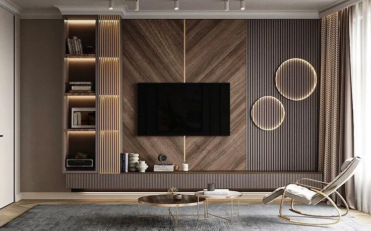 Vách tivi phòng khách hiện đại có nhiều kiểu dáng đa dạng, phù hợp với diện tích và phong cách nội thất của nhà phố