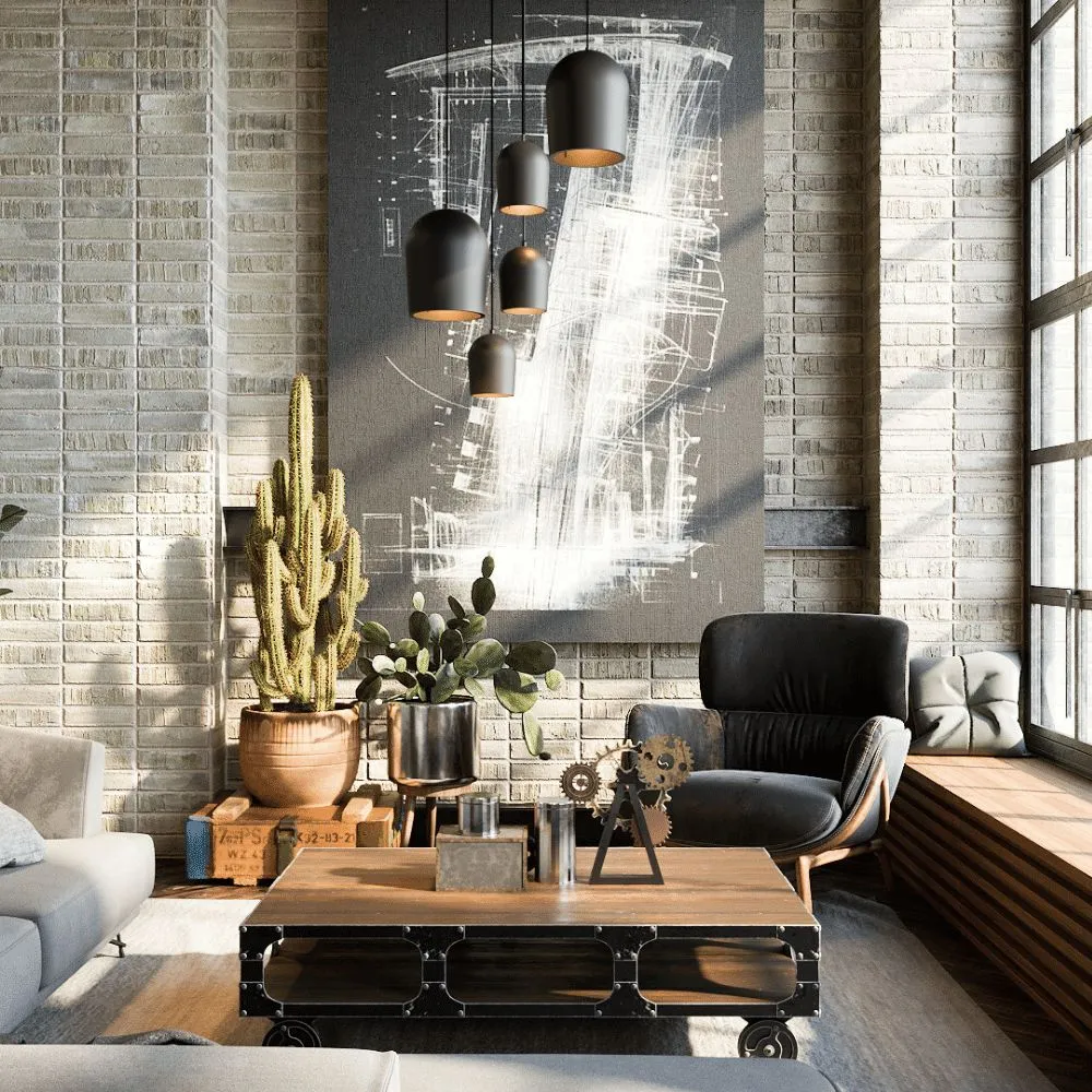 Một phòng khách theo phong cách Industrial sẽ cho bạn một cảm giác tự do và thoán mái