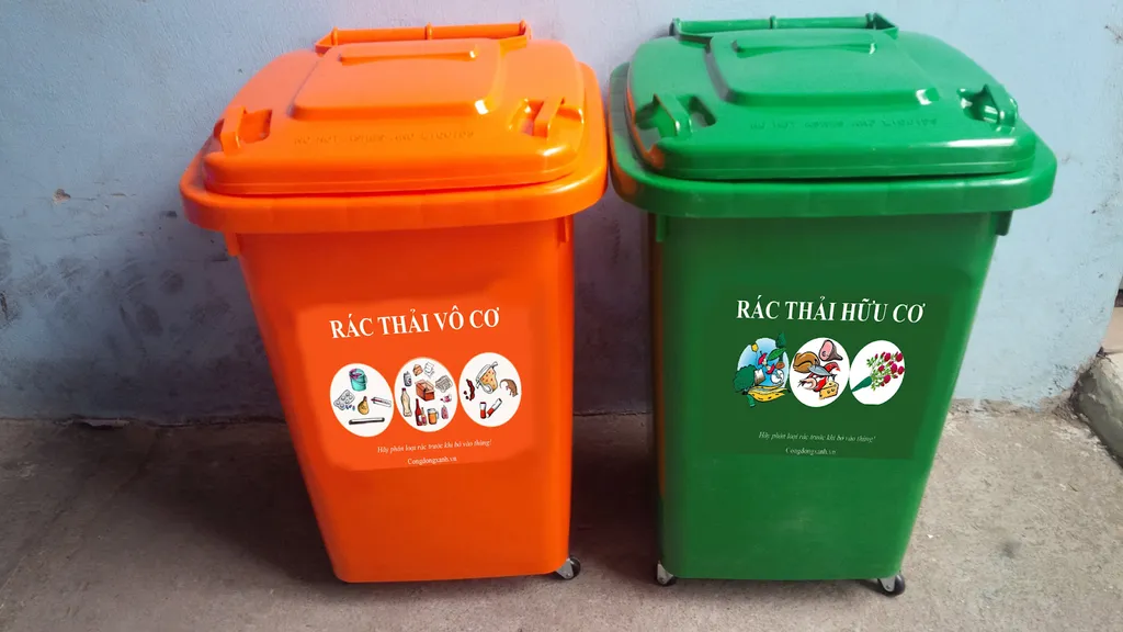 Sử dụng 2 thùng rác có nắp đánh dấu phân loại 2 loại rác thải khác nhau