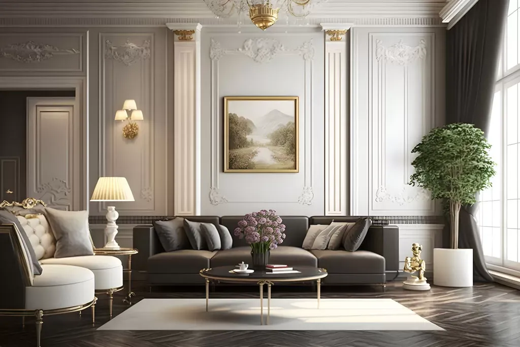 Khi thiết kế phòng khách tân cổ điển, bạn cần chú ý đến sự cân bằng giữa các yếu tố như màu sắc, nội thất, ánh sáng,...