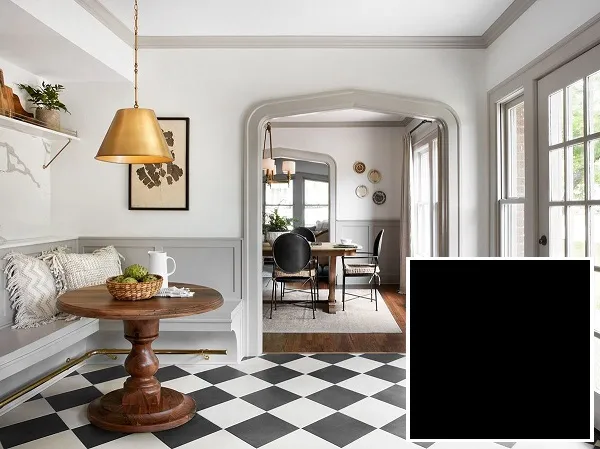 Nếu lựa chọn gạch lát nền đen trắng, bạn cũng nên dùng tông đen - trắng làm chủ đạo cho phòng khách.
