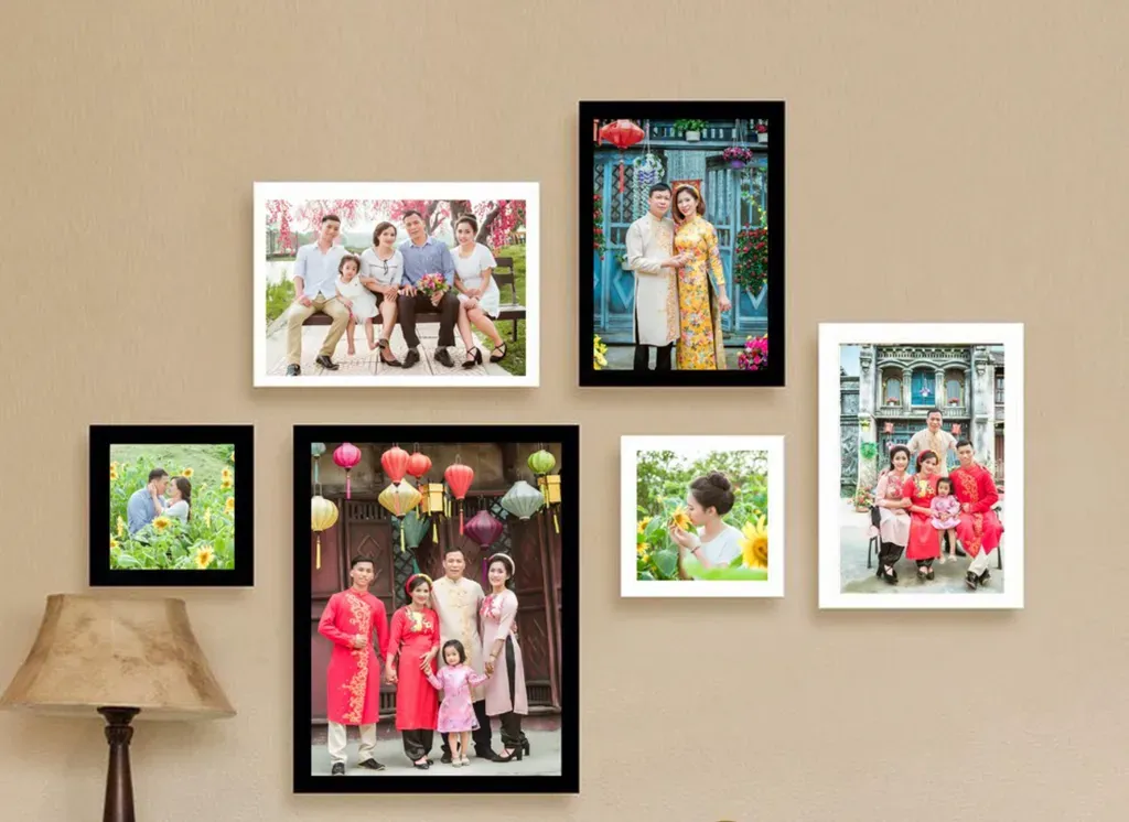 Trang trí nhà cửa đón Tết với khung ảnh gia đình là một cách đơn giản nhưng hiệu quả để tạo nên không khí ấm áp