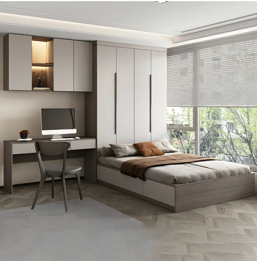 Một chiếc giường có ngăn kéo lưu trữ là lựa chọn lý tưởng cho phòng ngủ 9m² cho vợ chồng trong việc tiết kiệm không gian 