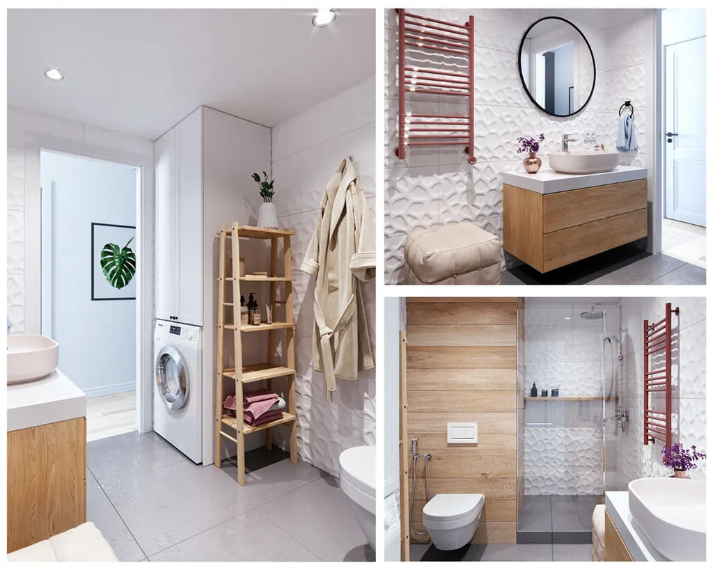 Một chiếc phòng tắm vô cùng thoáng đãng và đầy tiện nghi (Mẫu thiết kế căn hộ 45m2 1 phòng ngủ)