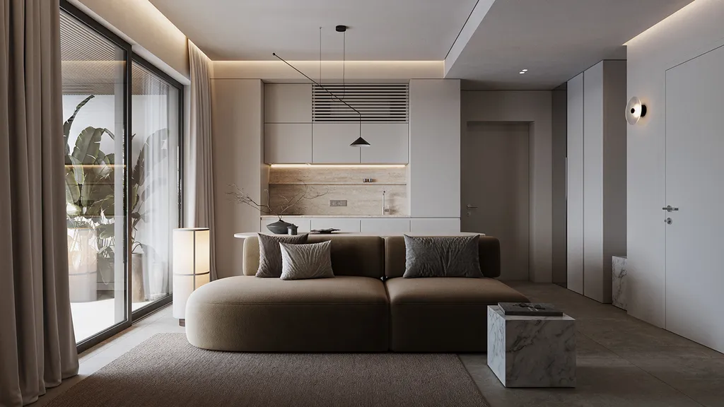 Không gian vô cùng ấm áp trong mẫu thiết kế căn hộ 1 phòng ngủ theo phong cách Japandi