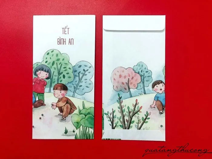 Hình ảnh các bé chơi búng bi, trốn tìm là những hình ảnh rất đẹp. Mang những hình ảnh này vào bao lì xì là một cách lan tỏa tình yêu quê hương tới mọi người.