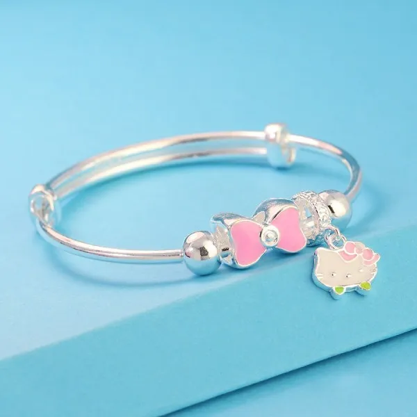 Lắc bạc với charm hoạt hình Hello Kitty tặng bé