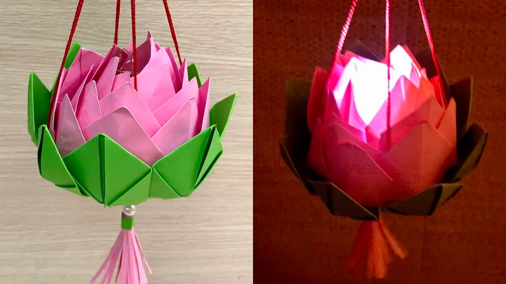 Làm đèn Trung thu hình hoa sen Origami