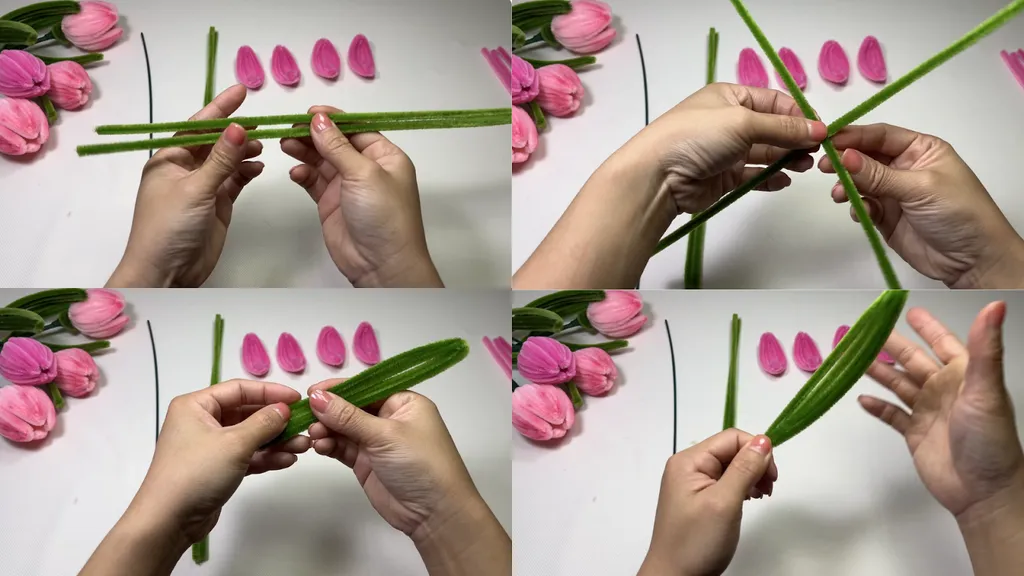 Làm lá của hoa tulip bằng kẽm nhung