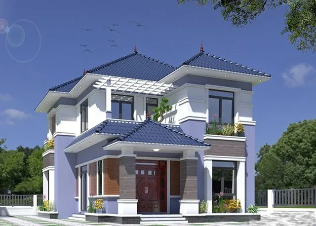 mẫu nhà 2 tầng mái nhật 100m2