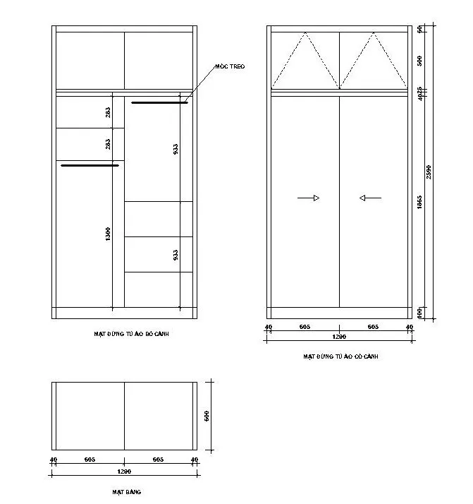 Kích thước tủ quần áo 2 cánh phổ biến