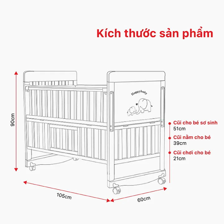 Kích thước giường cũi phổ biến của bé