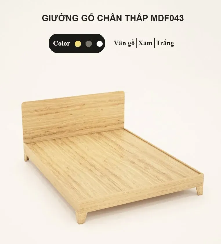 Mẫu giường ngủ gỗ công nghiệp kiểu dáng hiện đại, đơn giản