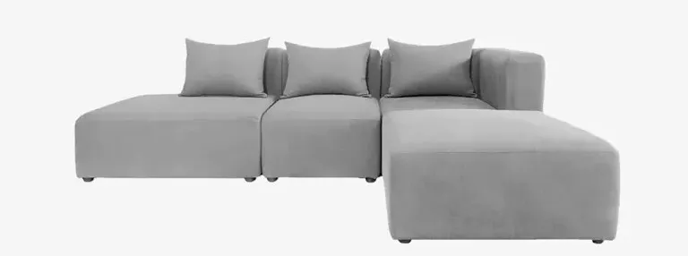 Mẫu ghế sofa góc chữ L màu xám chuột cực đẹp và đơn giản, giúp không gian phòng khách của bạn sạch sẽ và gọn gàng hơn