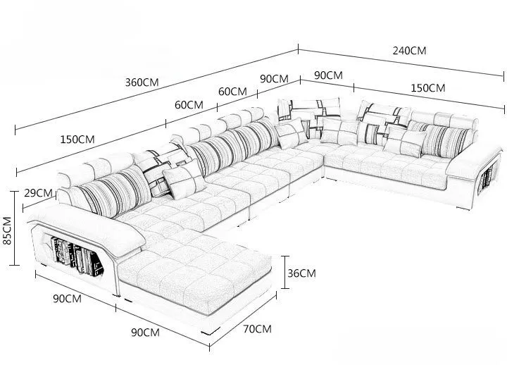 Kích thước sofa chữ U tham khảo