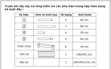 Bảng phụ kiện tủ vải 1 buồng 2 ngăn