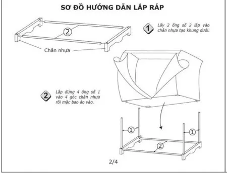 Hình ảnh mô phỏng cách lắp đế tủ vải 1 buồng 2 ngăn