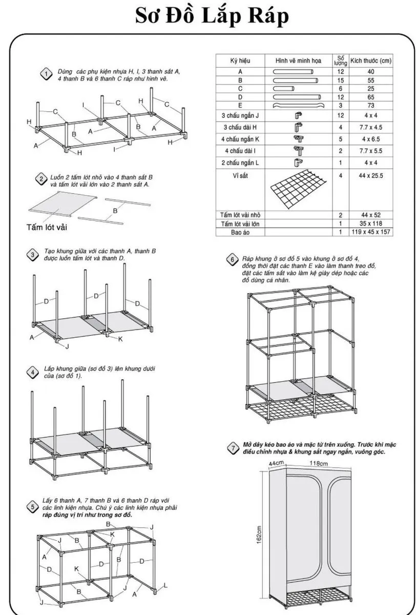 Hướng dẫn chi tiết cách lắp đặt tủ vải 2 ngăn 6 buồng