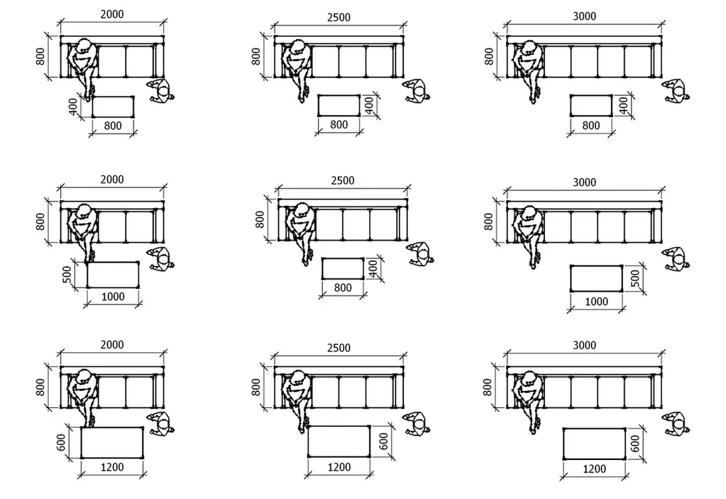 Mô phỏng kích thước bộ bàn ghế sofa