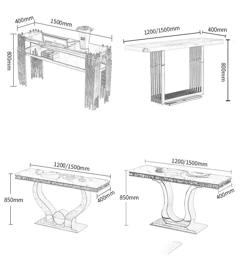 Kích thước bàn console chân cao tham khảo