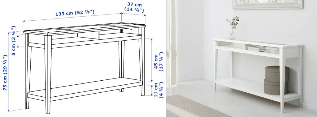 Kích thước bàn console chân thấp tham khảo