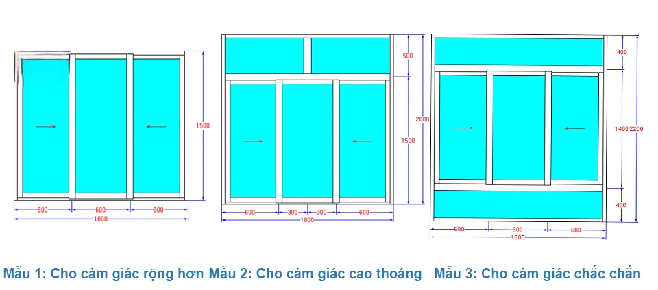 Kích thước cửa 3 cánh tham khảo