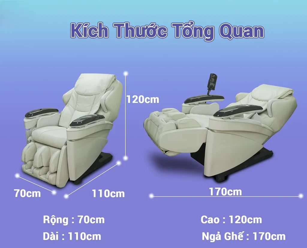 Kích thước của ghế massage phổ biến hiện nay