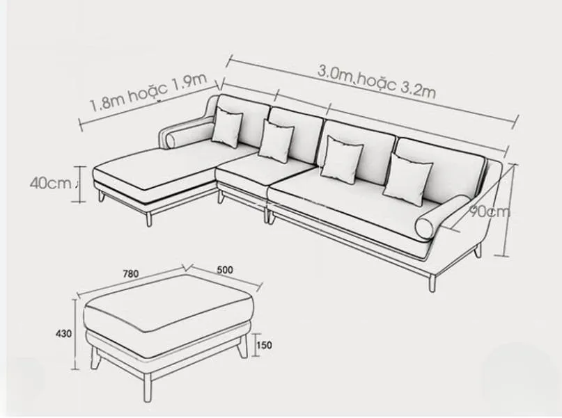 Kích thước ghế sofa chữ L chuẩn