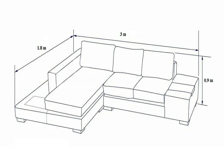 Kích thước ghế sofa chữ L size vừa tham khảo