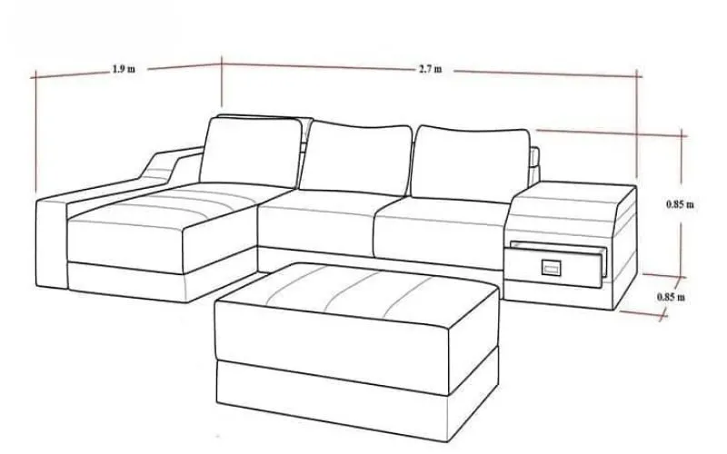 Ghế sofa chữ L 270 x 190 x 85cm