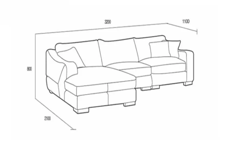 Ghế sofa chữ L kích thước 320 x 110 x 80 cm