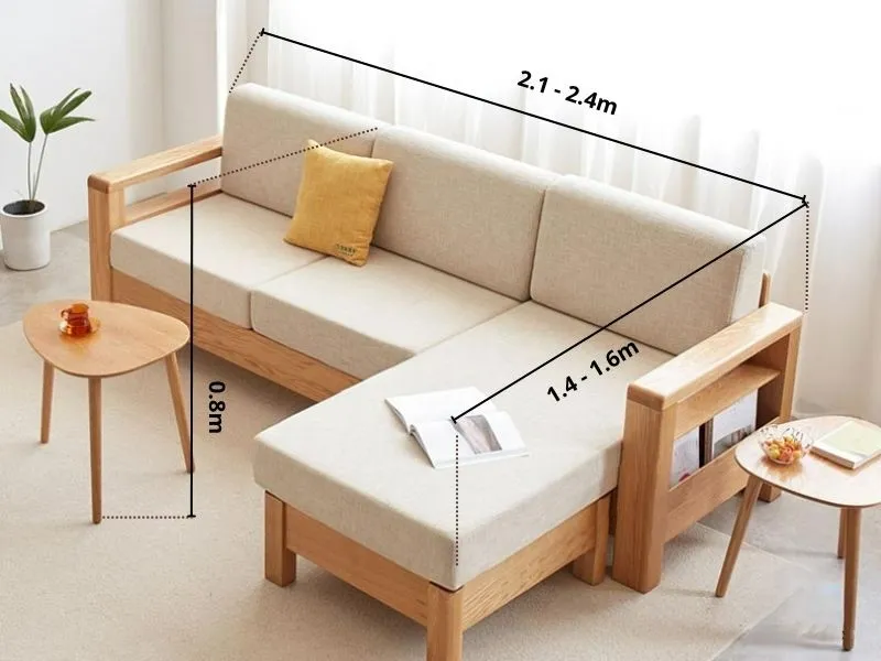 Kích thước ghế sofa gỗ góc chữ L nhỏ