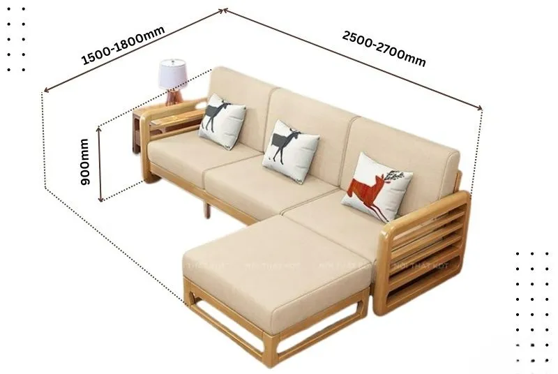 Kích thước ghế sofa gỗ góc chữ L vừa