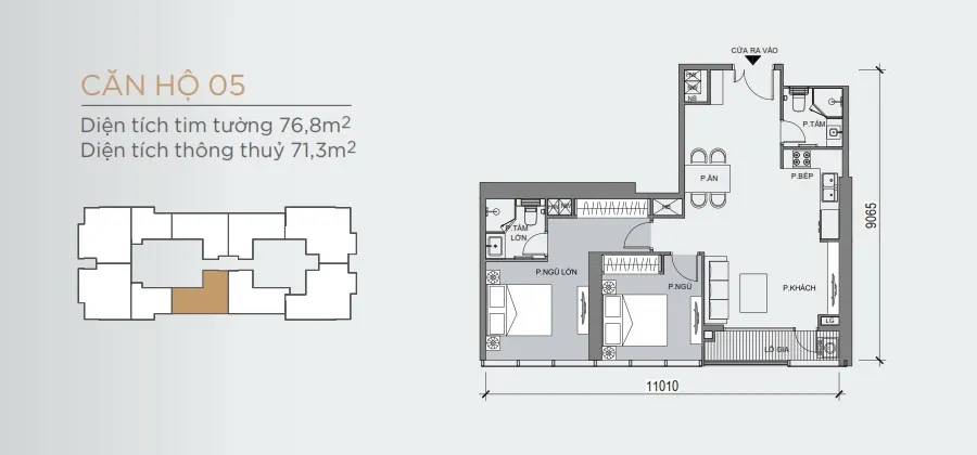 Mặt bằng căn hộ 2 phòng ngủ loại 05 diện tích 71,3m2 tại Grand Marina Saigon