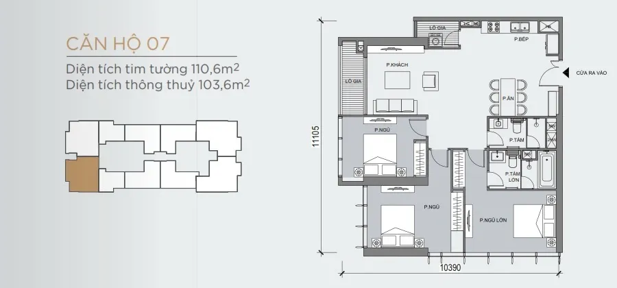 Mặt bằng căn hộ 3 phòng ngủ loại 07 diện tích 103,6m2 tại Grand Marina Saigon