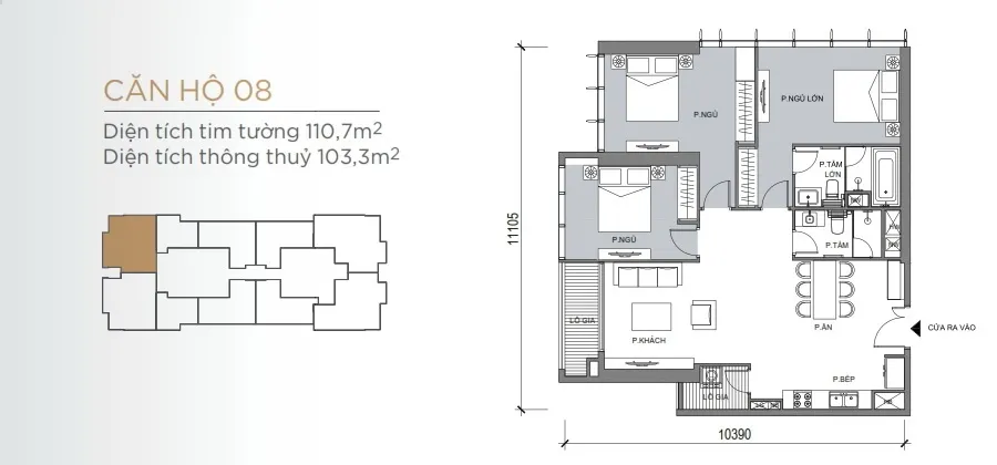 Mặt bằng căn hộ 3 phòng ngủ loại 08 diện tích 103,3m2 tại Grand Marina Saigon