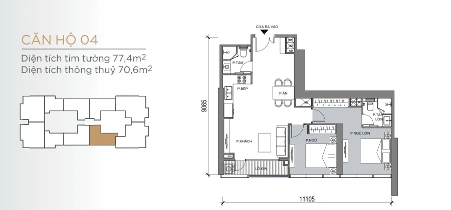 Mặt bằng căn hộ 2 phòng ngủ loại 04 diện tích 70,6m2 tại Grand Marina Saigon