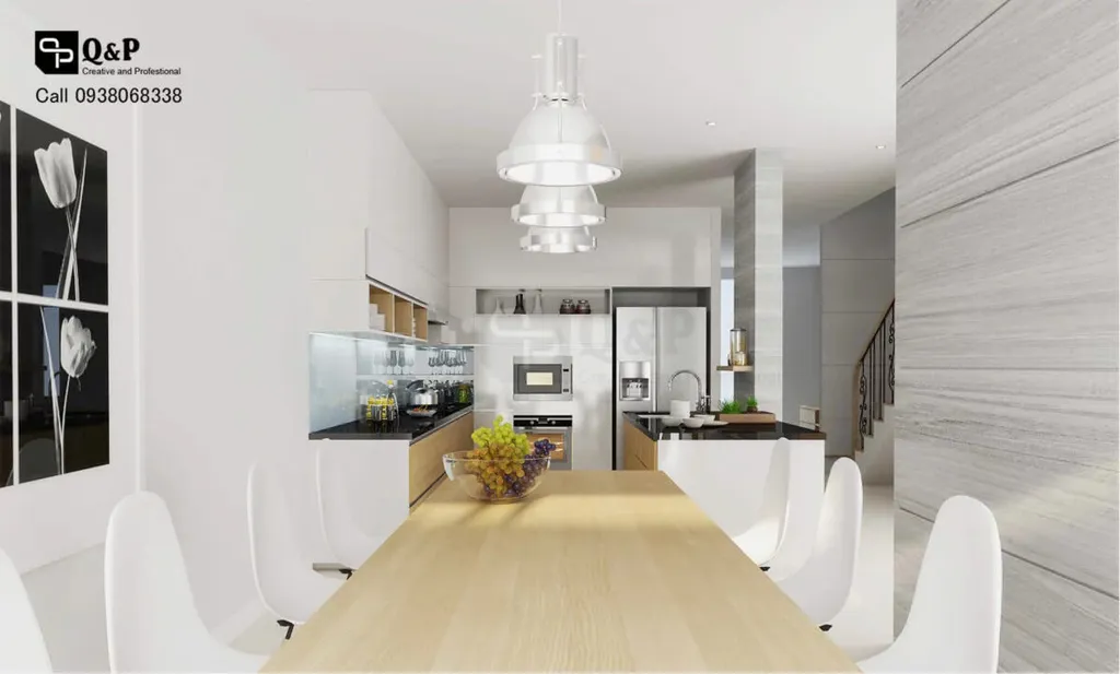 Mẫu thiết kế phòng bếp kết hợp phòng ăn phong cách Scandinavian cho biệt thự