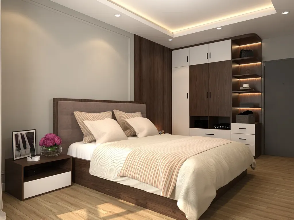 Thiết kế phòng ngủ trong căn hộ 2PN cho người độc thân hoặc cặp đôi trẻ