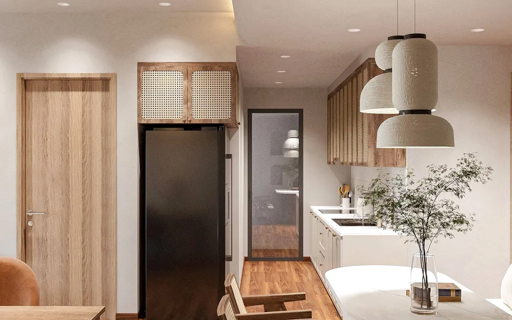 Thiết kế khu vực ăn uống và phòng bếp kiểu Wabi Sabi cho chung cư