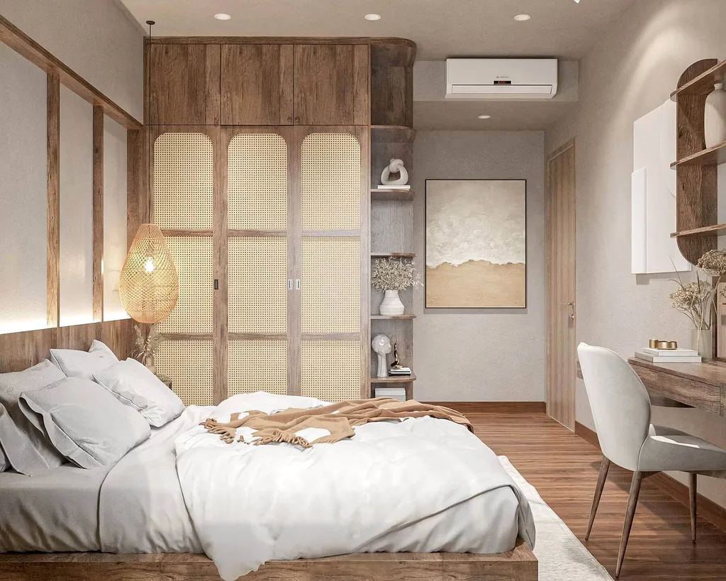 Phòng ngủ căn hộ chung cư mang phong cách Wabi Sabi