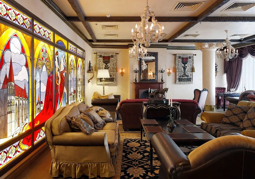 Không gian Gothic với cửa sổ kính màu
