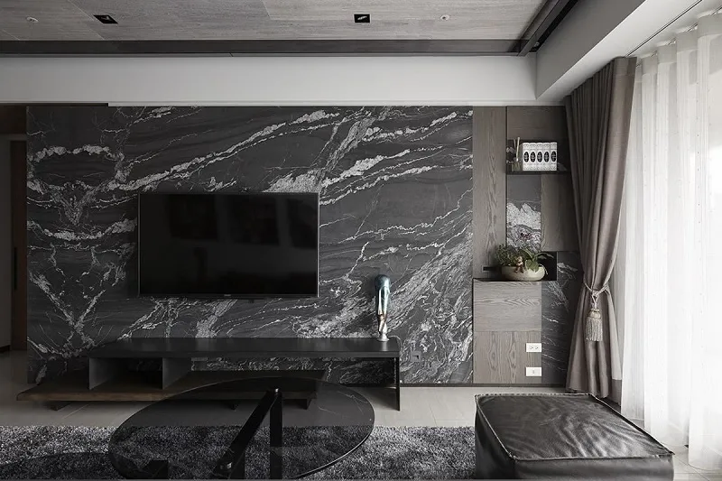 Ốp tranh đá cho vách TV phòng khách